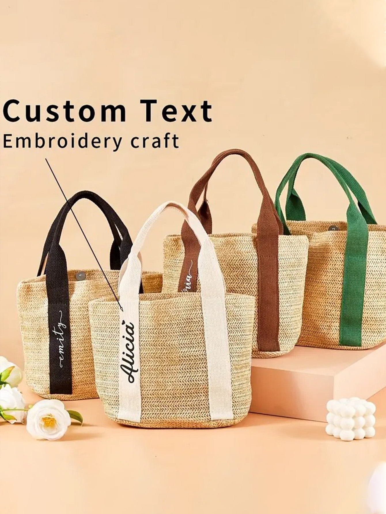 Personalized Straw Woven Beach Bag